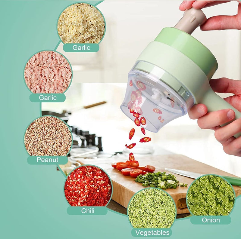 4-in-1 Handheld Electric Vegetable Cutter & Food Chopper Set