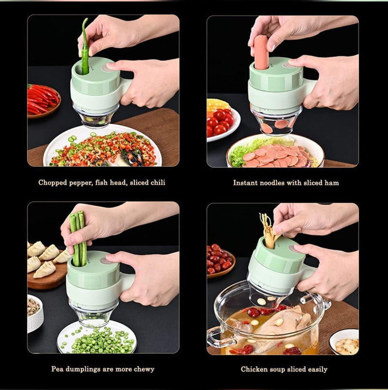 4-in-1 Handheld Electric Vegetable Cutter & Food Chopper Set